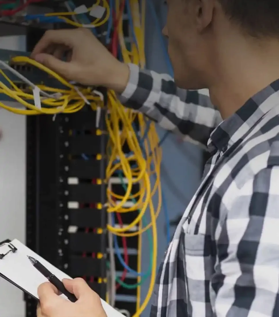 A technician checking equipment
