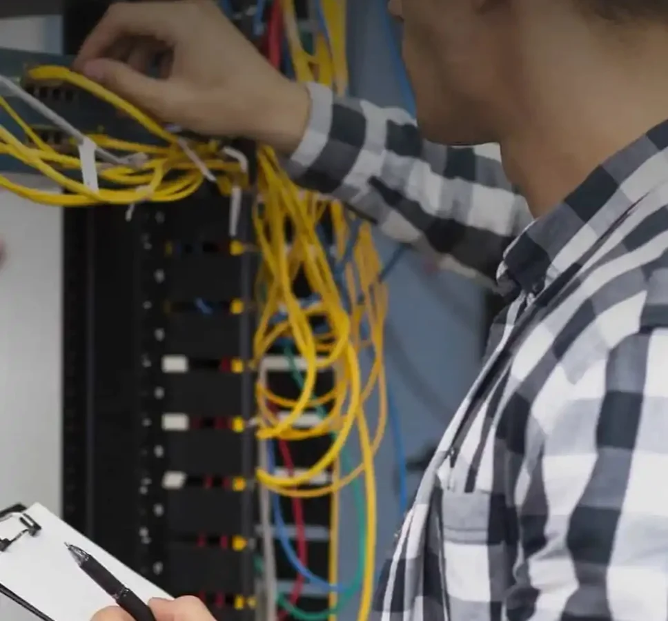 A technician checking equipment